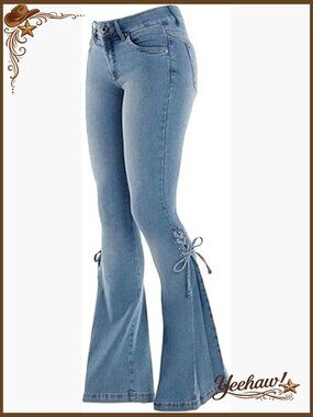 Mid Waist Stretch Flare Jeans Lace-up Bell Bottom Denim Pants